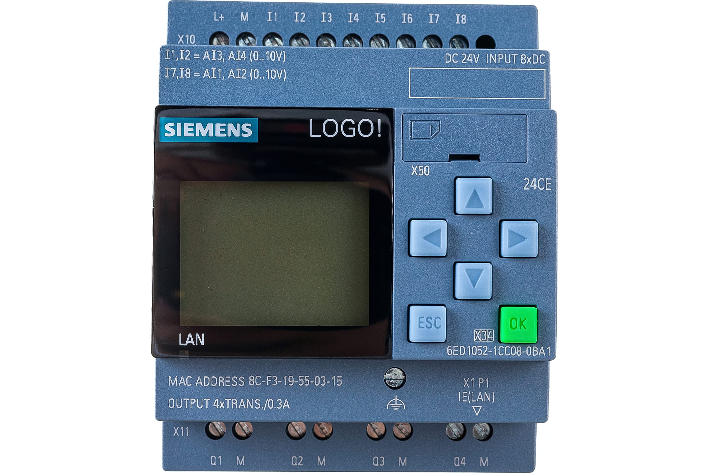 Логический модуль Siemens LOGO! 24CE, с дисплеем В24, 8 DI 4AI 4 DQ  6ED10521CC080BA1