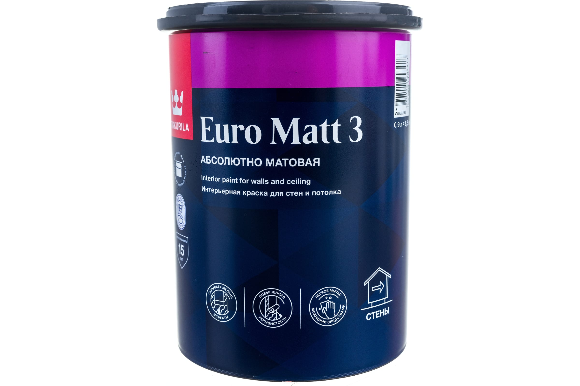 Интерьерная краска TIKKURILA EURO MATT 3 для стен и потолков, абсолютно  матовая, база A 0,9л 700001111 (арт. 16156383) — купить с доставкой