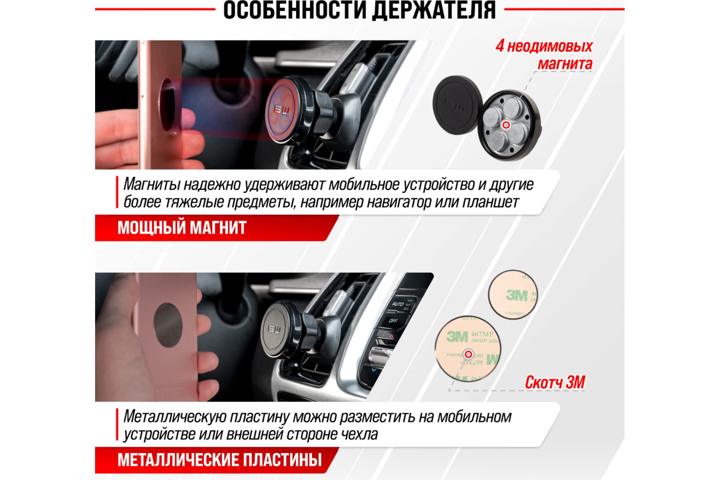 Держатель телефона SKYWAY магнитный на дефлектор, черный S00303011 (арт.  19262754) — купить с доставкой