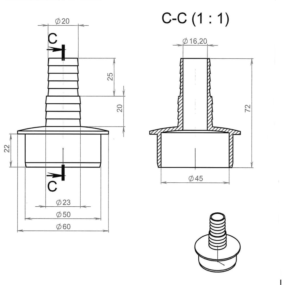 Переходник для подключения сливного шланга Профитт 20x23x50, белый, с  хомутом 2226933 (арт. 23664333) — купить с доставкой