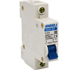 Автоматический выключатель ANDELI DZ47-63/1P 25A 4.5kA х-ка C ADL01-066 