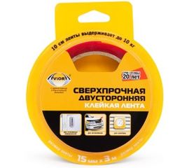 Двухсторонняя клейкая лента AVIORA 15ммх3м на акриловой основе, прозрачная 303-013 