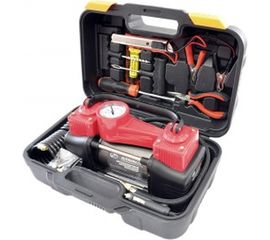 Двухцилиндровый компрессор 85 л/мин в кейсе с набором для ремонта колес AUTOVIRAZH AV-010890 