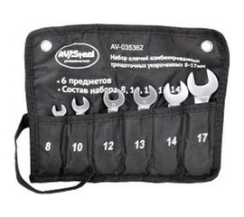 Набор комбинированных ключей AV Steel трещоточные, укороченные, 8-17мм 6 шт, в сумке AV-035362 