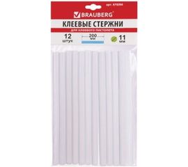 Клеевые стержни, диаметр 11 мм, длина 200 мм, прозрачные, комплект 12 шт. BRAUBERG 670294 
