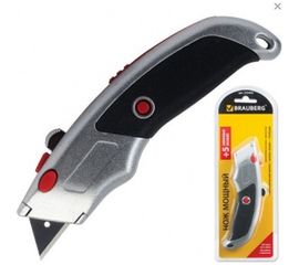 Нож мощный, металлический корпус, фиксатор + 5 лезвий BRAUBERG 235404 