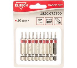 Биты (10 шт; TX10; 50 мм; S2; 54-58 HRC) Elitech 1820.072700 
