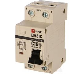Автоматический дифференциальный выключатель EKF АД-12 1P+N 16А 30мА тип АС х-ка C эл. 4,5кА DA12-16-30-bas 4711190 