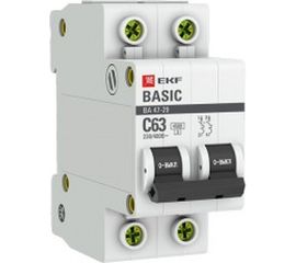 Автоматический двухполюсный выключатель EKF 25А С ВА47-29 4.5кА 4667656 