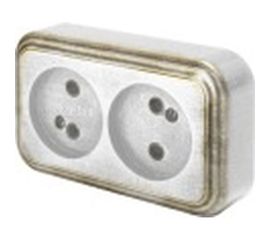 Розетка duwi о/п б/з 2-местная серия Palazzo Vintage, белое золото патина 26436 1 