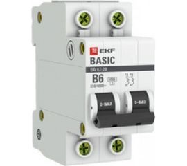 Автоматический выключатель EKF 2P 6А B 4,5кА ВА 47-29 Basic SQmcb4729-2-06-B 