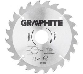 Диск отрезной по дереву (165x30 мм; 24 зуба) GRAPHITE 57H650 