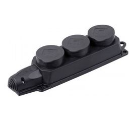 Трехместная розетка IEK ОМЕГА с заземлением, с крышкой, черная, IP44, РБ33-1-0м, ИЭК PKR61-016-2-K02 