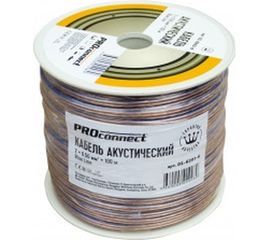 Акустический кабель 2х0.50 кв.мм, прозрачный, 100м PROCONNECT BLUELINE 01-6203-6 