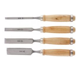 Набор долот-стамесок SPARTA 6-12-18-24 мм, плоские, деревянные ручки 242405 