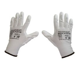 Белые лёгкие бесшовные защитные перчатки эргономичной формы из нейлона WIEDERKRAFT WDK-PU01W / XL 