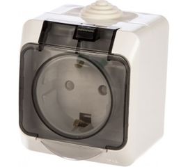 Розетка Schneider Electric 1-м ОП Этюд 16А с защитной крышкой, защитные шторки, с заземлением, IP44, белая PA16-044B 