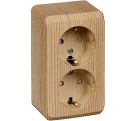 Двухместная розетка Schneider Electric ОП Этюд Дача 16А защ. шторки, с заземлением, сосна PA16-008D 