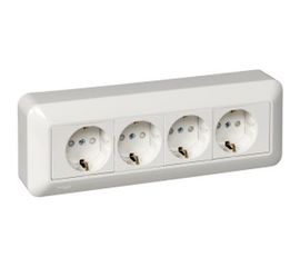 Четырехместная розетка Schneider Electric ОП Прима 16А 250В с заземлением, защ. шторка, белая опт. упак RA16-411M-B 