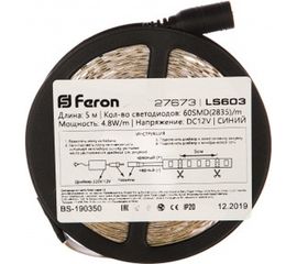Светодиодная лента FERON 60SMD2835m 4.8Wm 12V 5m синий, LS603 27673 