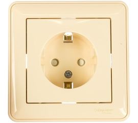 Розетка с заземлением, с защитными шторками и с рамкой, слоновая кость WESSEN 59 Schneider ELectric RS16-152-28 