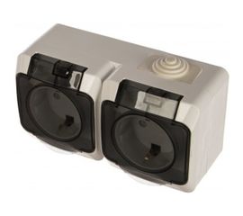 Блок Schneider Electric ОП Этюд IP44 белая, 2-местая розетка с заземлением, защитные шторки SchE PA16-244B 