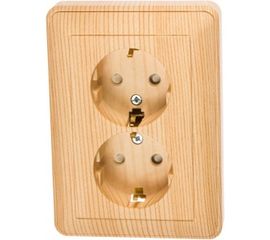 Двухместная розетка Schneider Electric WESSEN 59 Сосна с/з с защитными шторками в сборе с рамкой RS16-255-78 