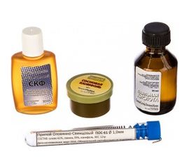 Набор для пайки № 2 КУРС припой ПОС-61 с каниф. 10гр.; каниф.сосн. 20гр.; кислота паял. 30мл; флюс СКФ 30мл 60622 