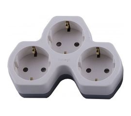 Сетевой разветвитель на три выхода STEKKER с заземляющим контактом, 250V, 16A, белый/серый 32871 