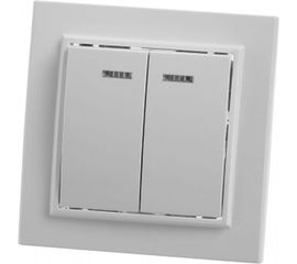 Выключатель STEKKER 2-клавишный с индикатором, 220V, 10А, серия Эрна, белый, PSW10-9002-01 39042 