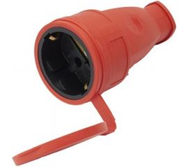 Переносная одноместная розетка STEKKER с/з с крышкой каучук 230В 16А IP44 красный RST16-21-44 39195 
