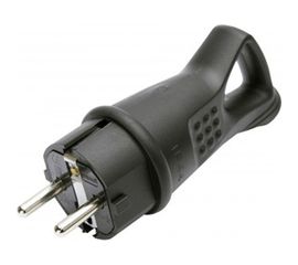 Угловая вилка STEKKER с заземляющим контактом, каучук 250В,16A, IP44, черная, RPG16-30-442 NEW 32843 