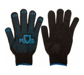Вязаные утепленные перчатки РОС черные, х/б с ПВХ 12497 