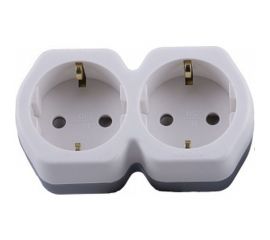 Сетевой разветвитель на два выхода STEKKER с заземляющим контактом, 250V, 16A, белый/серый 32870 