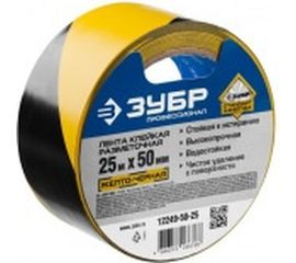 Разметочная клейкая лента ЗУБР Профессионал, цвет черно-желтый, 50мм х 25м 12249-50-25 