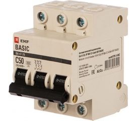 Автоматический трехполюсный выключатель EKF 50А С ВА47-29 4.5кА mcb4729-3-50C 1163763 