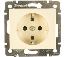 Одноместная розетка с заземлением и с защитными шторками, крем Legrand Valena 774321 