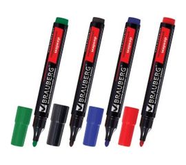 Перманентные нестираемые маркеры НАБОР 4 шт., АССОРТИ, "Contract", без клипа, круглые 3 BRAUBERG 150474 