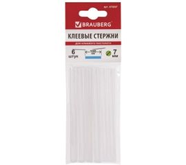 Клеевые стержни, диаметр 7 мм, длина 100 мм, белые, комплект 6 шт. BRAUBERG 670297 