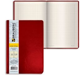 Блокнот BRAUBERG Income А5 148х218 мм, 128 л, гладкий кожзаменитель, клетка, красный, 125209 
