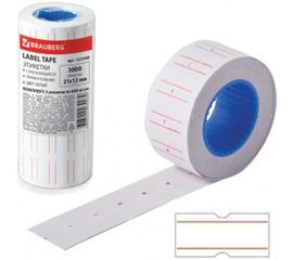 Этикет-лента BRAUBERG белая, 5 рулонов по 600 шт, 21х12 мм 123568 