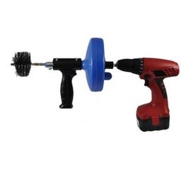 Вертушка для удаления засоров в трубах (до Ф 50 мм, длиной до 7,6 метров, пластиковый барабан, с подключением для шуруповерта) КРОКОЧИСТ 51724-6-8 