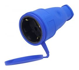 Переносная одноместная розетка STEKKER с/з, с крышкой каучук 230В 16А IP44 синий, RST16-21-44 39196 