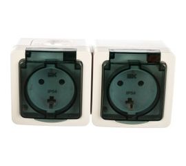 Двухместная розетка IEK для открытой установки, с заземляющим контактом, с крышкой РСб22-3-ГПБд IP54 ERMP22-K03-16-54-EC 