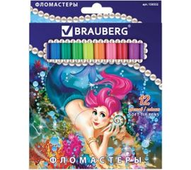 Фломастеры BRAUBERG Морские легенды, 12 цветов вентилируемый колпачок, упаковка с блестками, 150552 