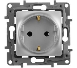 Механизм розетки Legrand 1-м СП Etika 2К+З 16 А с заземлением винтовые зажимы алюминий Leg 672421 
