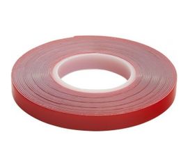 Акриловая двусторонняя клейкая лента STEKKER 0,8х9мм, длина 5м, прозрачный, красная подложка 39144 