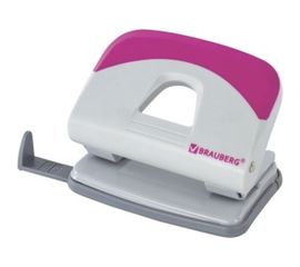 Дырокол BRAUBERG "Delta", до 20 листов, с резиновой накладкой, серый, розовая вставка, 222558 