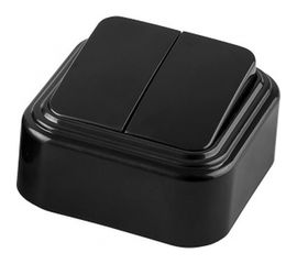 Двухклавишный выключатель STEKKER открытая установка 250В, 6А, IP20, черный, PSW06-22-20 VA 32745 