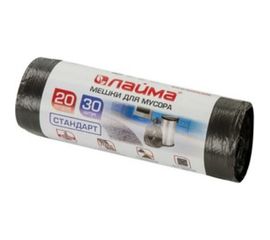 Мешки Стандарт (30 шт; 20 л; 45х50 см; черные; ПНД; 8 мкм) для мусора ЛАЙМА 601376 